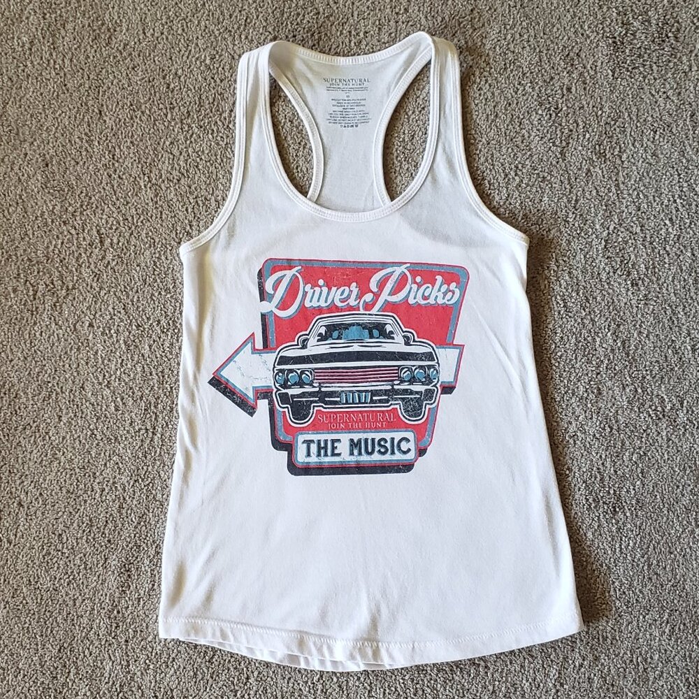 Driver Picks the Music Supernatural racerback tank top & pin